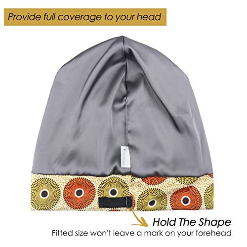 Adjustable Satin Lined Sleep Cap for Dreadlocks Curly Hair Large Head-Stay On Overnight - color: Medium Yellow