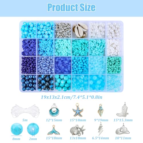 Blue Clay Beads for Bracelet Making Kit, 24 Colors 3500pcs Friendship Bracelet Making Kit, Small Glass Beads for Jewelry Making, Blue Ocean Series Colorful Crystal Beads and Crafts DIY Gifts - color: 24 Color-D