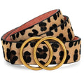 SANSTHS Womens Leather Belt for Jeans Pants Fashion Waist Belts Gold Silver Double Ring Buckle - color: A-leopard Belt-removable Buckle, size: Fits Waist 35-40 inch