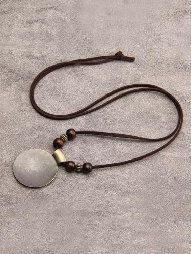 JAOYU Bohemian Necklaces for Women Leather Necklace Wood Pendant Choker Long Brown Necklace Chunky Circle Boho Hippie Jewelry - style: Hippie Choker Necklace