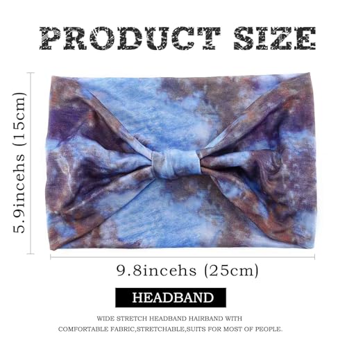 Acenail Wide Boho Headbands Turban Knotted HeadbandStretch Non Slip Hairbands Workout Head Wraps Yoga Head Scarfs Fashion Hair Accessories for Women 4Pcs - color: Tie Dye