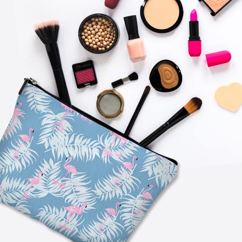 Cute Makeup Bag for Purse Canvas Waterproof Funny Cosmetic Bags for Women Zipper Travel Toiletry Pouch-Flamingo Makeup Bags-Blue - color: Flamingo Makeup Bags-Blue