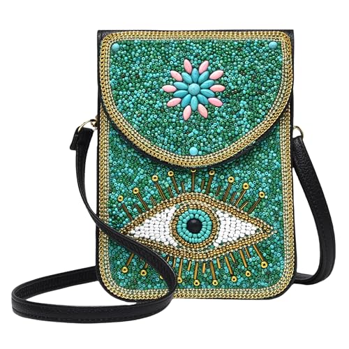 Small Crossbody Bags for Women Designer Cell Phone Bag Boho Shoulder Wallet Purse - color: Green