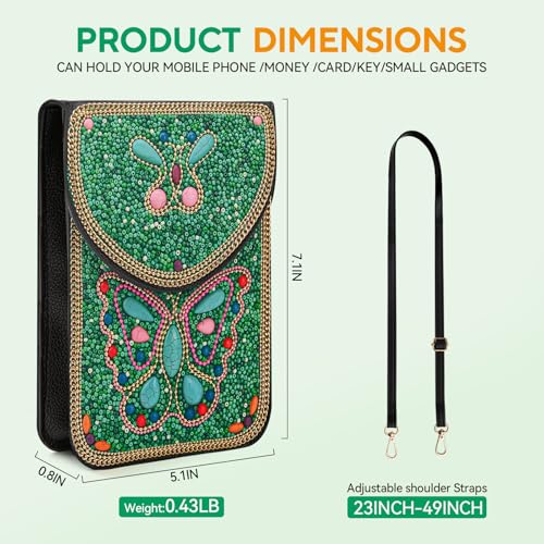 Small Beaded Crossbody Bag for Women, Boho Cell Phone Shoulder Purse Wallet with Handcrafted Colorful Beads - color: Butterfly