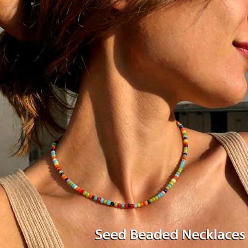 Tgirls Boho Choker Necklace Chain Rice Beaded Necklaces Seed Bead Necklace Accessory for Women - color: colorful 4