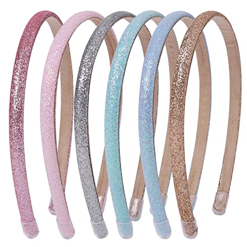 Fishdown Thin Glitter Headbands 6 Pack, Including Gold, Silver, Rose Red, Pink, Blue, Light Blue for Girls and Women, Non-slip Upgraded Sequin Headband with Soft Fabric Cover - color: Color-2