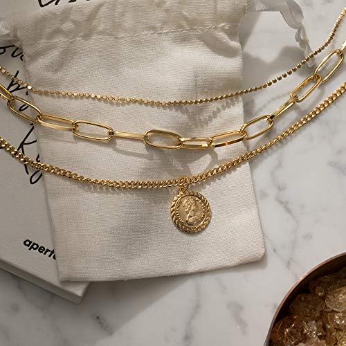 6PCS Layered Gold Necklaces for Women Trendy, 18K Gold Plated Cross Pendant Necklace Set, Vintage Chunky Gold Necklace Stack for Women Jewelry Gifts - style: Chunky Layered Necklace