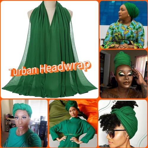 Nonbongoy Head Wraps for Black Women Stretch Headwraps Large Hair Wraps Hijab Scarves for Muslim Head Scarf Turban Headbands - color: 1-bright Green Headwrap