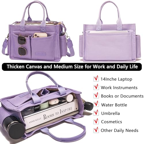 ZHMO Canvas Tote Bag for Women,Women's Bags Crossbody Bags Work Laptop Tote Bag Large Handbags Purse for Travel Nurse Teacher - color: New Upgrade Plus Purple With Compartments and Inner Cup Holders
