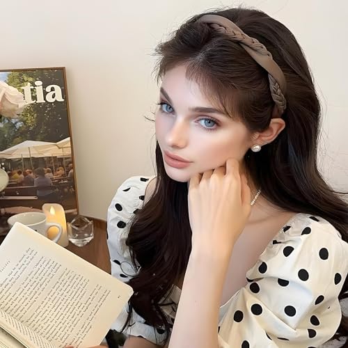4 Pack Flexible Satin Headbands, Braided Twisted Hair Bands for Women, Smooth Gentle Texture Won't Pull Hair, Vintage Style Adjustable Headpiece - color: Type 1