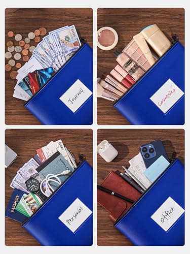 SMARTAKE 10-Pack Bank Deposit Money Bags with Zipper, Leather Bags Wallet Pouches with Label, Makeup Bags, for Cash, Coins, Cosmetics, Invoice, Bills, Tools, 11.5 x 6.2 Inches (Blue+Black) - color: Blue & Black