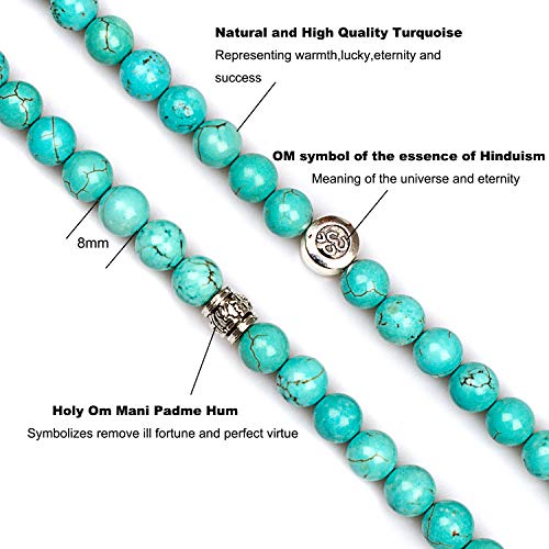 108 Mala Beads Necklace 7 Chakra Buddhist Prayer Beaded Bracelet Tree of Life Pendant Stone Yoga Necklace - color: Tassel-Turquoise