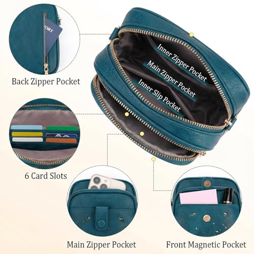 KITEVIUN Crossbody Bags for Women Leather Crossbody Purse Small Shoulder Phone Purse with Adjustable Strap & RFID Card Slots - color: 04-peacock Blue