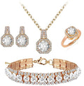 Paxuan 4pcs Cubic Zirconia Wedding Jewelry Sets for Bride Bridesmaid Cubic Zirconia Pendant Necklace Earrings Link Tennis Bracelet Open Ring Set for Women - color: Rose Gold Plated White Cubic Zirconia