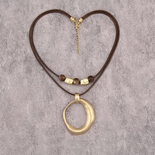 GelConnie Boho Necklaces for Women Cowgirl Necklace Stone Leather Cord Pendant Necklaces With Beads Long vintage Layered Choker Necklace - style: Brown Leather Pendant