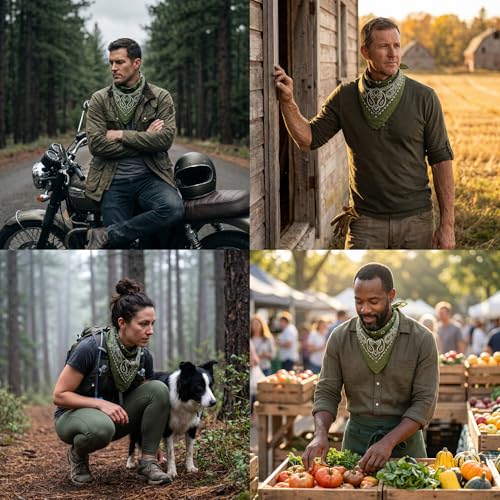 The Peacock Crew Premium Soft Cotton Bandanas Pack for Men and Women Paisley 22 x 22 inches - color: Pack of 10 Olive Green