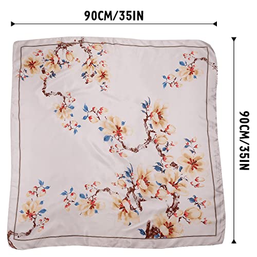 NZKNP Silk-Like Head Scarf - Women's Bandana Wraps - color: 22-classical White Flowers, size: 35"*35"