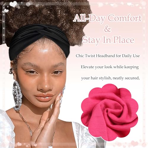 Wide Headbands for Women Cute Headband Valentine's Day Knotted Turban Head Bands Soft Hair Wraps Pink Head Scarf Fashion Turban Hairband Black Scarf Headband For Women’s Hair Accessories - color: Style 140
