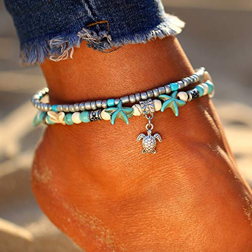 Fesciory Puka Shell Anklet for Women Summer Natural Cowrie Adjustable Ankle Bracelet, Handmade Boho Hawaiian Beach Seashell Jewelry - color: B:Turtle