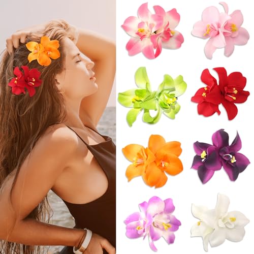 JANYUN Flower Hair Clips, 8 Colors Bohemian Hawaiian Fabric Flower Hairpin for Seaside Holiday Bridal Bobby Pins Headwear Bobby Pins Hair Accessories