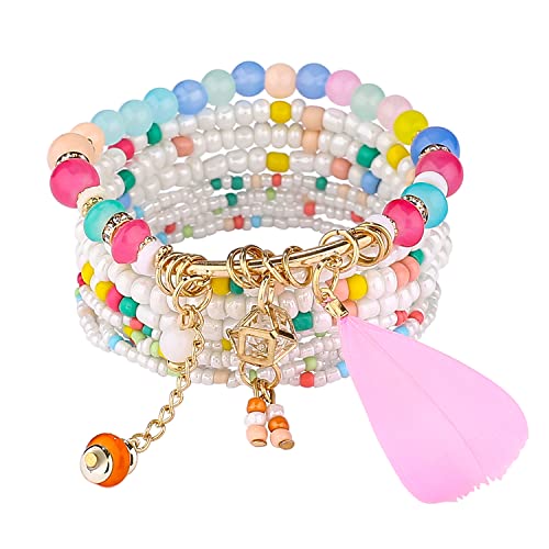 6 sets Bohemian Multilayer tassels bracelet Handmade Wrap Bracelets Bangle Jewelry Bracelets for Women - color: 6PCS-B