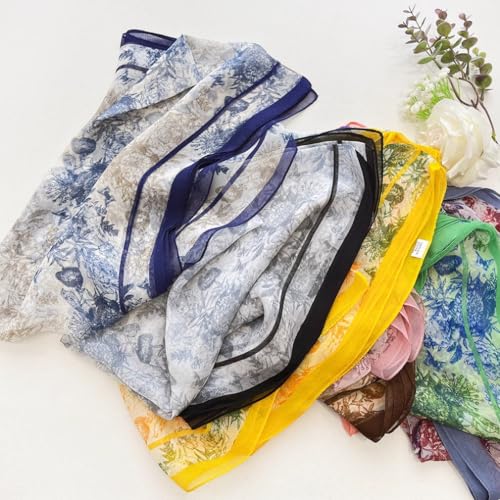 MINIDORA Lightweight Scarves for Women Elegant Floral Pattern Scarf Shawls Sunscreen Head Shawls - color: Style 14-navy Blue