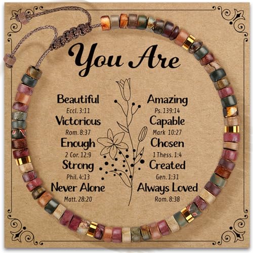 Inspirational Gifts Bracelets for Women: Mothers Day Birthday Gifts for Mom Women Friends Sister - Healing Natural Stone Beads Bracelets Thinking of you Get Well Soon Gift for Women - color: A-B JASPER STONE-YOU ARE