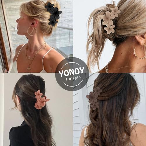 6PCS Flower Hair Clips for Women, Non-Slip Matte Hawaiian Plumeria Large Claws Clips with Strong Hold, Cute Beach Hair Accessories - color: Color A