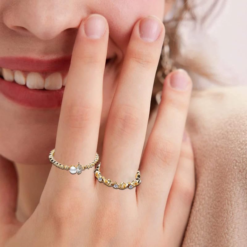 Gold Stackable Rings Set Moon Star Design Adjustable Rings for Everyday Wear Mid FingerPinky Ring Trendy Jewelry Gifts - color: A2