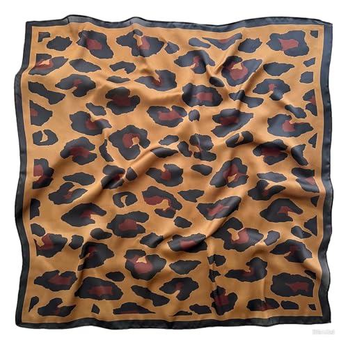 CHUNG Women's Scarf Hair Bandanas Square 27.5" Satin Wrap Fashion Pattern Scarves Emulation Silk Handbag Ribbons Necktie - color: Coffee Leopard