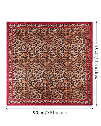 Molans 35" Silk Satin Square Head scarves - 4Pcs Large Scarfs Hair Bandana Head Kerchief Neck Scarf Sleeping Wraps for Women - color: Leopard Print