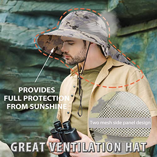 Tirrinia Wide Brim Sun Hat with Neck Flap for Men & Women, Breathable Hiking Fishing Safari Hat, Outdoor UV Protection Cap - color: Digital Gray