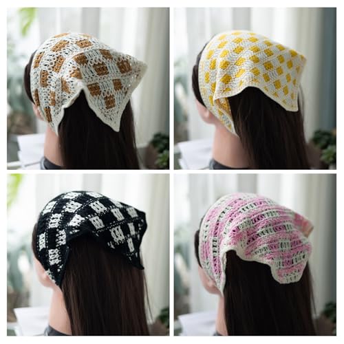 4 Pack Crochet Bandanas Boho Bandana Headband Cute Knitted Head Scarf (Square) - color: Square