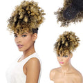 Drawstring Ponytail with Bangs Afro Puff Ponytail Extensions for Women Short Curly Puff Ponytail with Bangs Clip in Wrap Updo Hairpiece for Women (T27) - color: T27