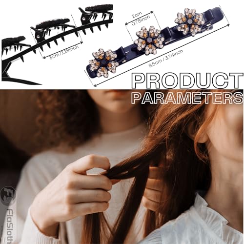 Hair Clips for Styling - 7PCS Crystal Stone Braided Hair Clips, Double-Layer Star and Flower Clips for Women and Girls, Sparkling Rhinestone Duckbill Clips, Non-Slip Hair Accessories (FlaSloth)