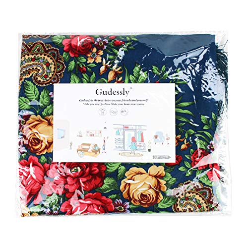 Gudessly Women's Traditional Scarf Wrap Tassel Fringes Neck Head Shawl Retro Scarf Floral Poncho Printing Square Cape 50inch - color: Lake Blue