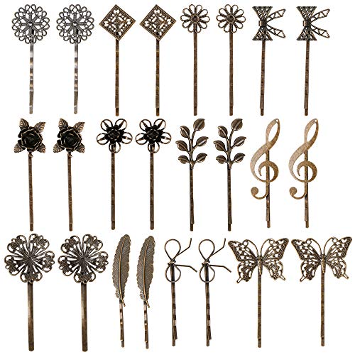 inSowni 24 Pack/12 Pairs Pretty Brown Bronze Vintage Retro Leaf Flower Butterfly Hair Pins Decorative Bobby Pins Fancy Hairpin Cute Hair Clips Thin Fine Short Hair Barrettes Accessories for Women Girl - color: 24 Pack Small Brown Fancy Cute Vintage Decora