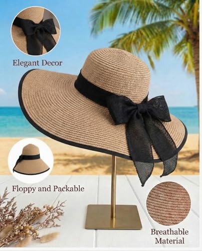 3 Pcs Summer Beach Set for Women Wide Brim Straw Sun Hat, Swimsuit Coverup Sarong, Heart Sunglasses - color: Black