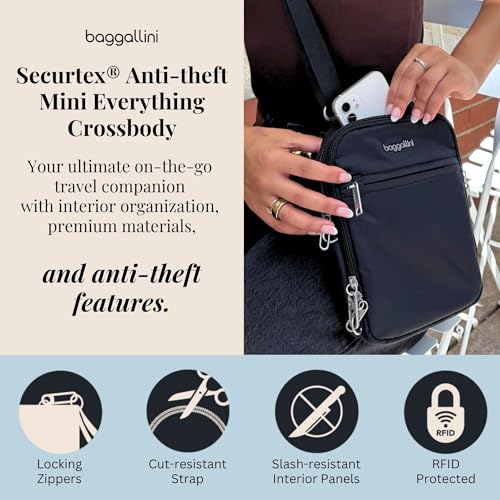 Baggallini Securtex® Anti-theft Mini Everything Crossbody Bag, 6.3"x8.25" Rfid, Locking Zippers & Cut-resistant Strap - color: Charcoal