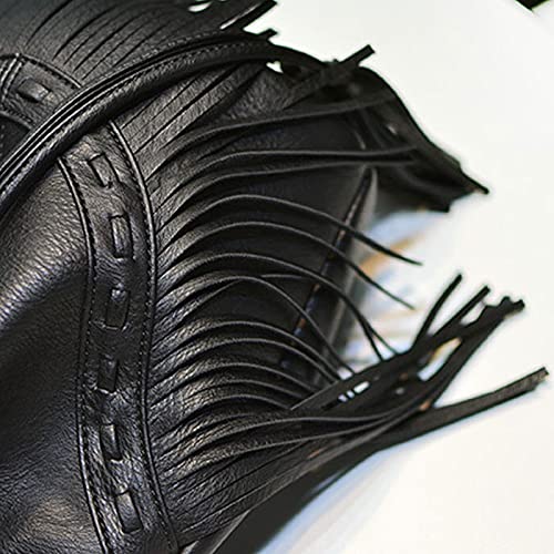Hoce Women’s Leather Fringe Messenger Bag Large Hobo Crossbody Tassel Shoulder Bags, Gift for Mom Wife Girlfriend - color: C-black