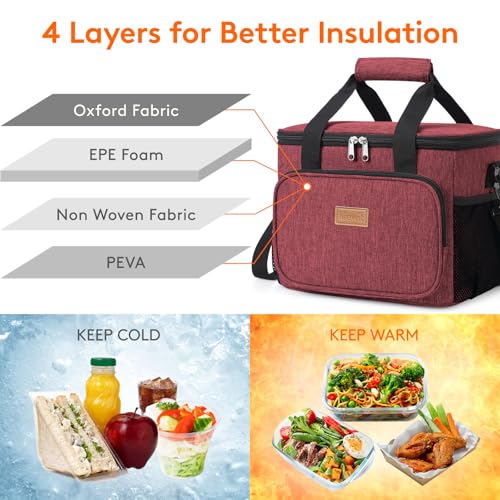 Lifewit Large Lunch Bag, Insulated Lunch Box, Soft Cooler Cooling Tote for Adult Men Women, Burgundy 24-Can (15L) - color: Burgundy, size: Large(15L)