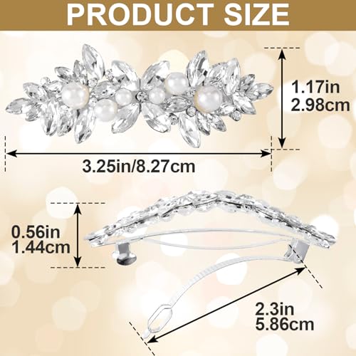 Joez Wonderful Rhinestone Hair Clip Sparkly Crystal Pearl Barrettes French Wedding Prom Engagement Pageant First Communion Hair Decorative Accessories for Women Girls Bride Thick Long Hair - color: Pearl