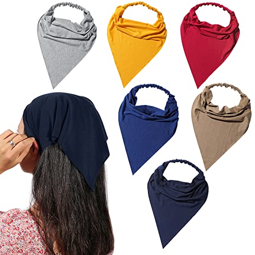 Vercret 6 Pack Hair Scarf Headband for Women Elastic Bandana Head Scarf Large Boho Triangle Kerchief with Clips Non Slip Scarves - color: J Spring Thunder