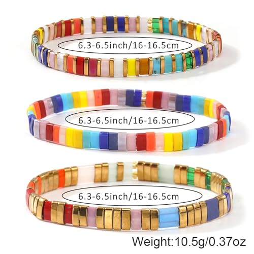 Tila Flat Beaded Stretch Bracelet for Women,Bohemian Friendship Bead Bracelets Handmade Stack Boho Jewelry Accessory for Everyday Wear, Vacation and Friend Gifts - color: colors-02