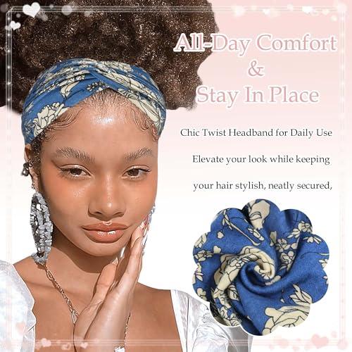 Boho Headbands for Women Cute Wide Headband Floral Print Knotted Turban Head Bands Soft Hair Wraps African Head Scarf Fashion Turban Hairband Large Scarf Headband For Women’s Hair Accessories - color: Style 137