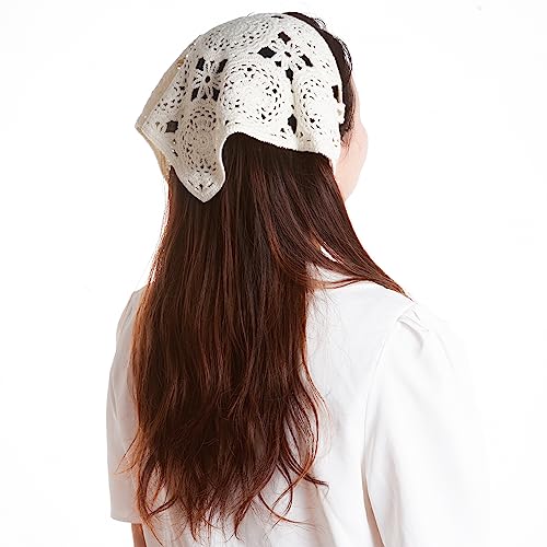 hoyuwak Crochet Bandanas Headbands Head Scarf Hair Scarf for Women Girls Knitted Floral Hair Accessories for Hair Styling Festival Holiday Christmas Decor(White)