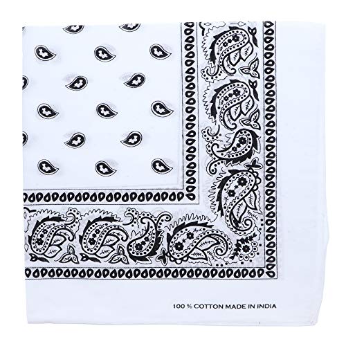 Motique Accessories Extra Large Paisley Bandana 27x27 Inch - color: White