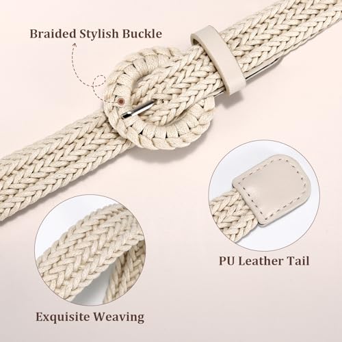 JASGOOD Women's Straw Braided Woven Boho Belt - Skinny Raffia Waist Strap for Summer Dresses & Jeans(Width:0.9") - color: Beige, size: Waist size below 33"