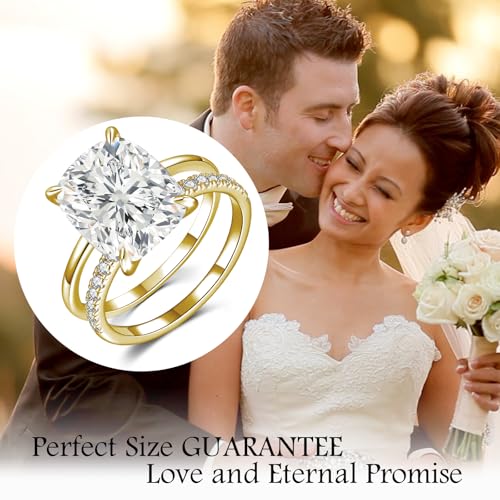 AVECON 3CT/5CT Elongated Cushion Cut Engagement Ring Set for Women, Wedding Promise Cubic Zirconia Band, 14K Gold/White Gold Plated Stackable Adjustable Bridal Half Eternity Open Rings, Size 5-9 - color: Gold-5CT