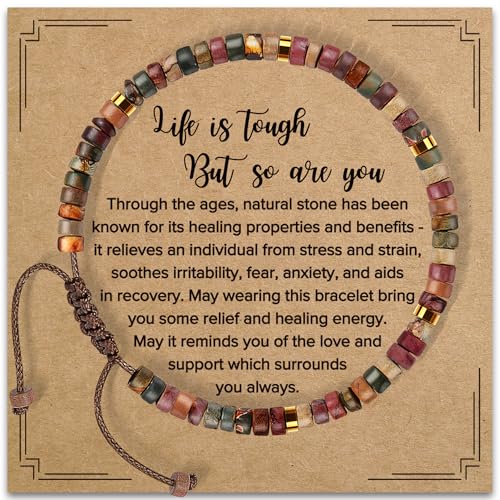 Inspirational Gifts Bracelets for Women: Mothers Day Birthday Gifts for Mom Women Friends Sister - Healing Natural Stone Beads Bracelets Thinking of you Get Well Soon Gift for Women - color: A-A JASPER STONE-LIFE IS TOUGH